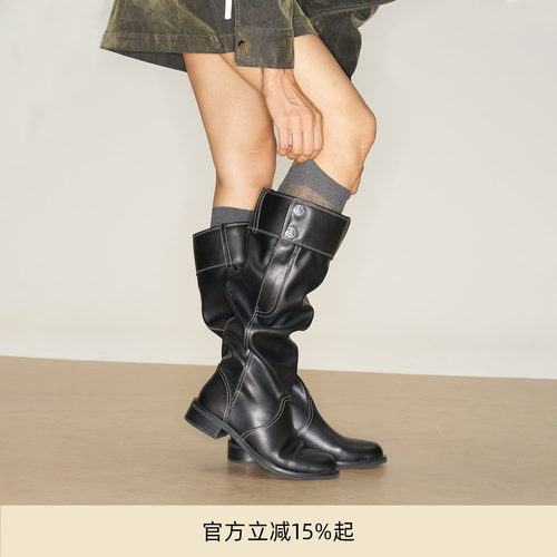 lostinecho显瘦真皮堆堆骑士靴
