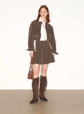 lost in echo2025秋冬新款波西米亚仿麂皮流苏短夹克外套高腰短裙