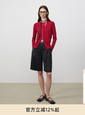 卢昱晓同款lost in echo春秋时髦红色手工钩花针织开衫背心套装女