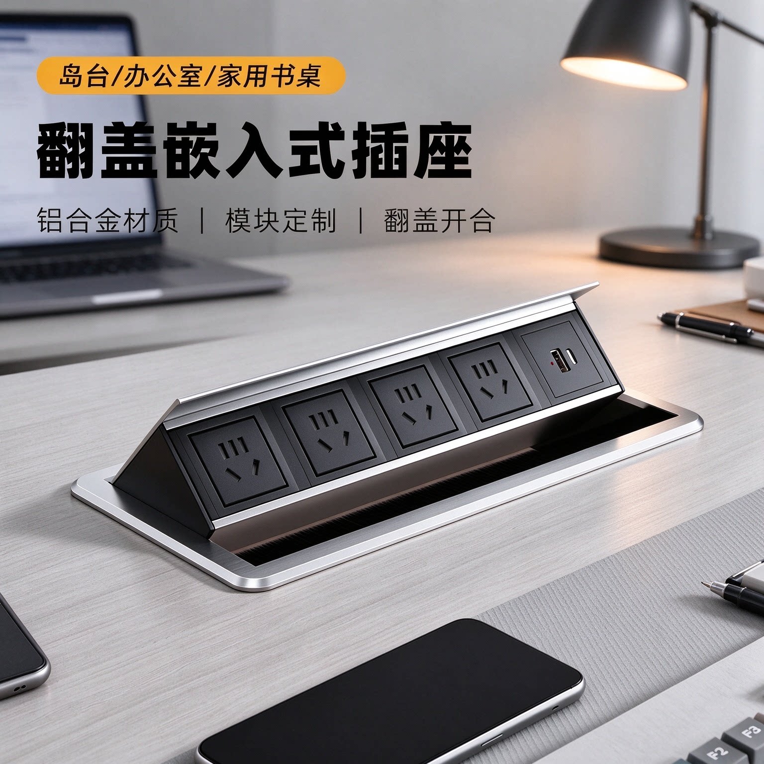 翻盖嵌入式桌面快充USB插座