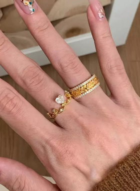 柏诗艾菲S925纯银皇冠麦穗戒指小众设计简单轻奢精致百搭拉丝复古