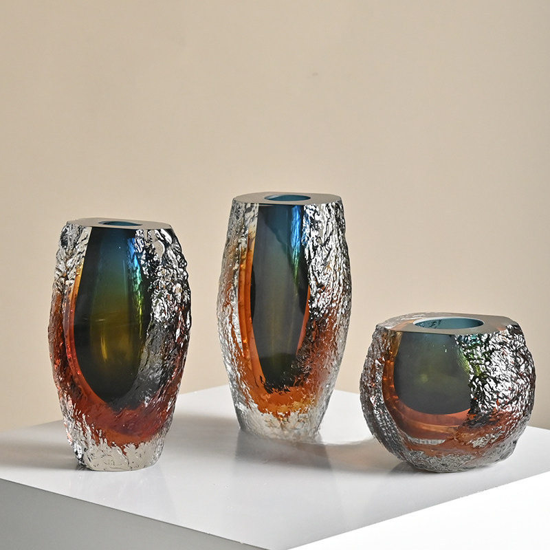 轻奢家居入户玄关边柜装饰高级感水晶熔岩纹加厚玻璃花瓶桌面摆件,家居饰品,花瓶,淘宝优惠券,粉丝福利购,淘宝优惠卷