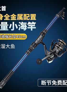 龙之首迷你小海竿抛竿超硬海钓远投竿便携短节海杆套装路亚竿甩竿