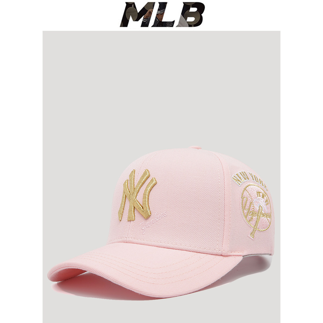 mlb帽子女款粉色ny秋冬情侣复古时尚专柜正品鸭舌遮阳硬顶棒球帽