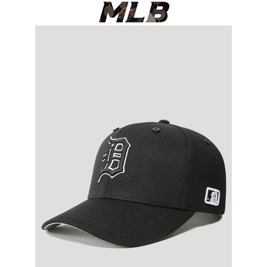 mlb棒球帽新款女春夏男正品百搭弯檐帽子硬顶黑色DE老虎队鸭舌帽