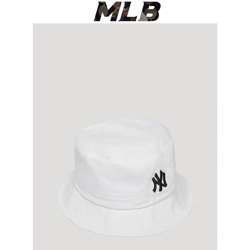 防晒帽女士MLB渔夫帽遮阳防晒帽子专柜正品春夏小标白色逛街盆帽
