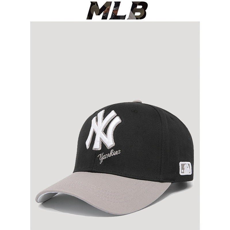 黑灰拼接帽子mlb棒球帽女春夏百搭专柜正品ins网红潮牌男ny鸭舌帽