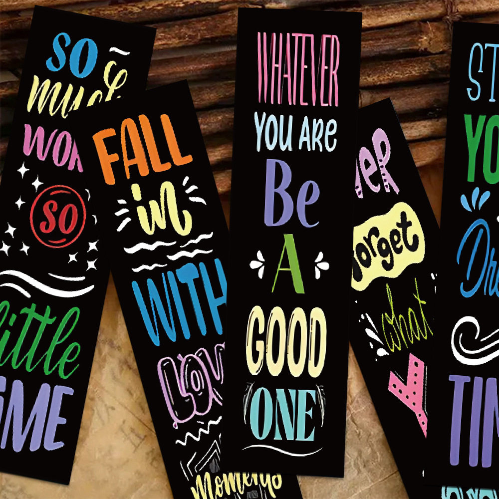 60张黑底励志彩色英文书签炫酷ins风创意学生阅读标注书签装饰卡
