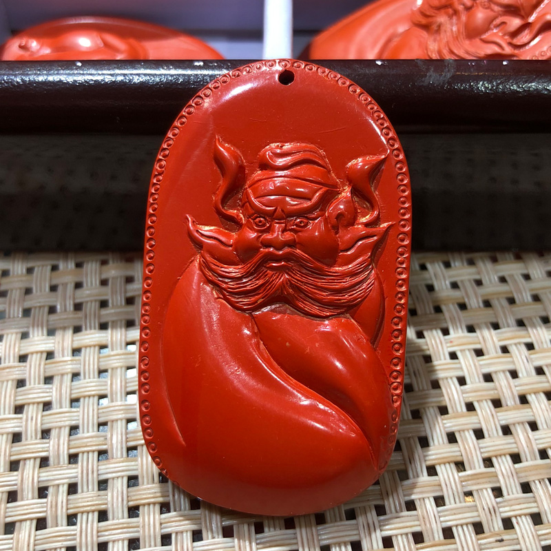 天然原矿高含量朱砂钟馗头吊坠关公武财神项链关二爷御龙关羽挂件