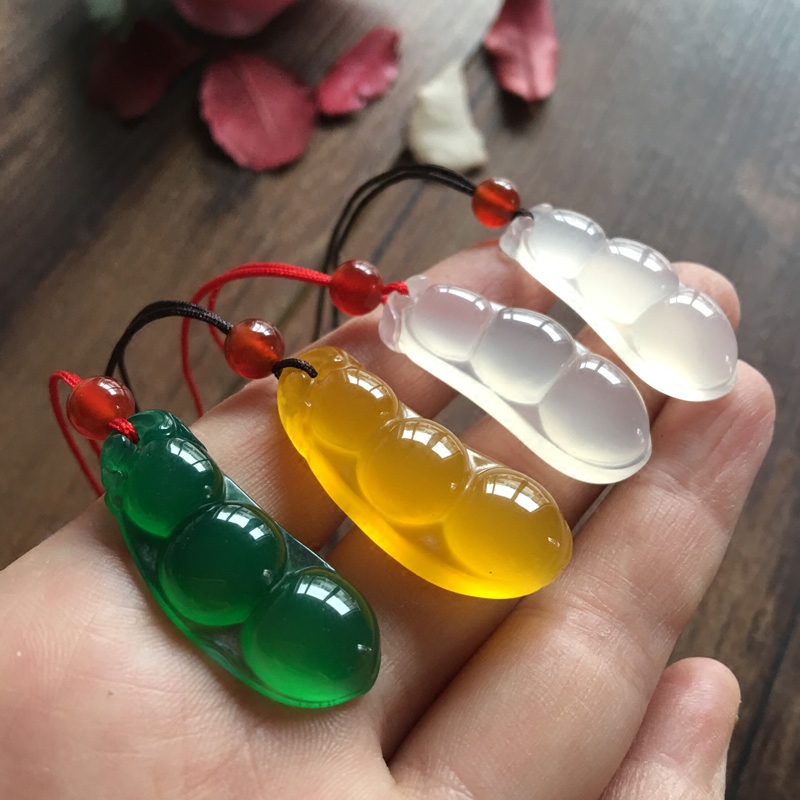 天然白玉髓四季豆吊坠 冰种水晶玛瑙福豆项链 男女款平安玉坠饰品