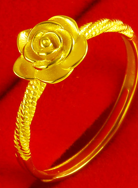 黄金戒指女款AU750真金指环玫瑰花结婚首饰送老婆礼物999足金