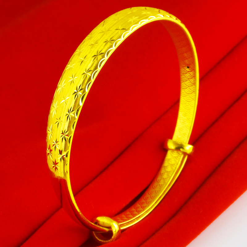 黄金手镯9999足金女款纯金镯子真金收缩款素金手环送妈妈按克