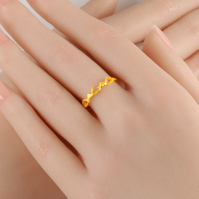 黄金戒指9999足金女款心形素圈纯金指环真金首饰送女朋友按克