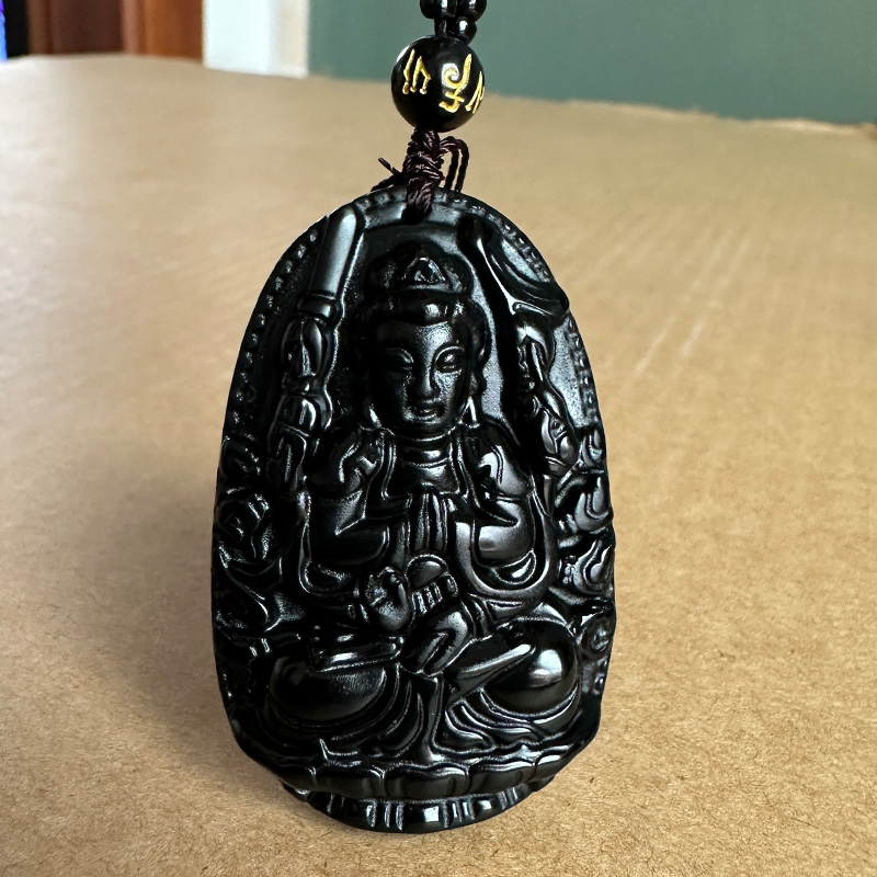 正宗黑曜石千手观音挂件吊坠 男女随身十二生肖鼠项链本命礼物戴
