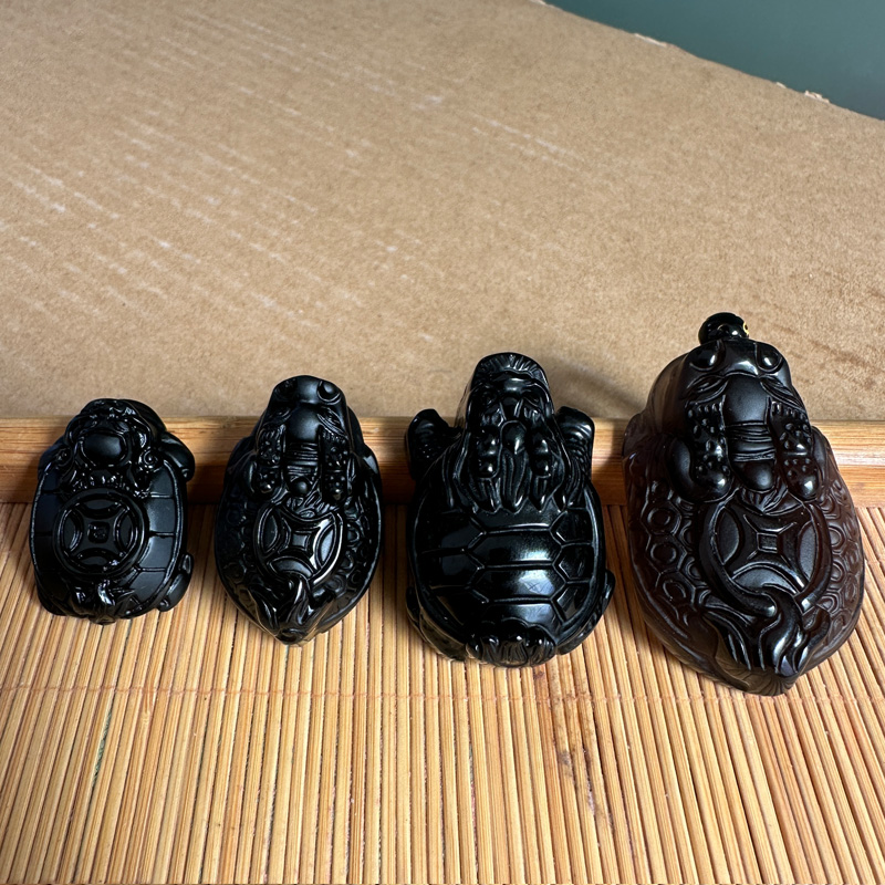 保真黑曜石立体龙龟吊坠玄武神龟保泰八卦背挂件聚来财龙头龟钥扣