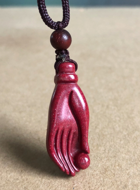 紫金砂朱砂手持佛珠项链吊坠男女走夜路随身佩戴伸手来财金手握运