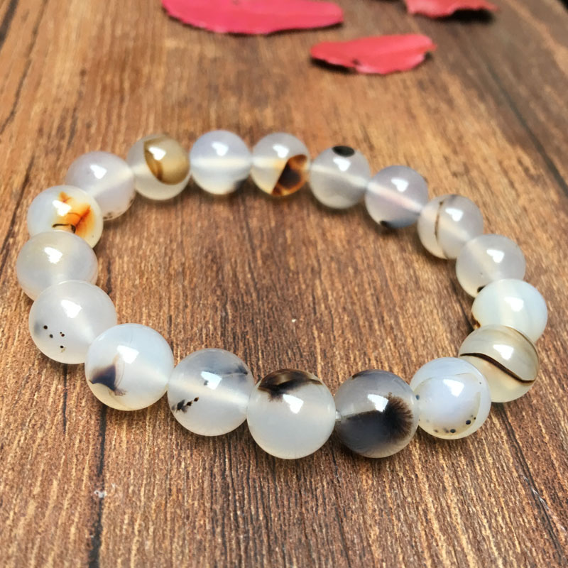 天然玛瑙手链 水草玛瑙手串海洋玉髓首饰品洋藻水晶化石玉髓手链