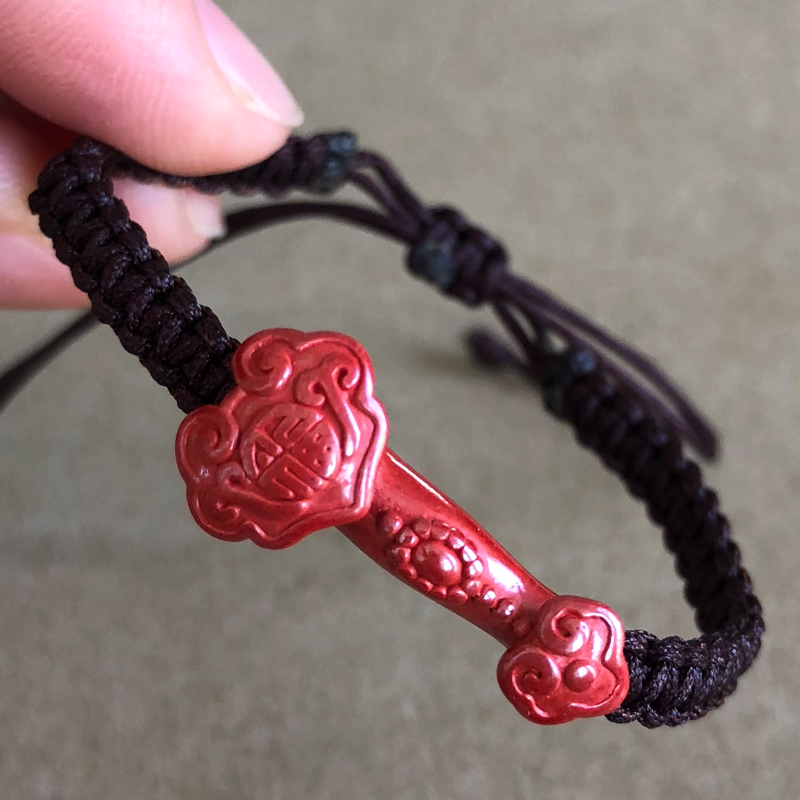 天然朱砂原石帝王砂如意手链本命年红绳男女百天周岁礼物手串情侣