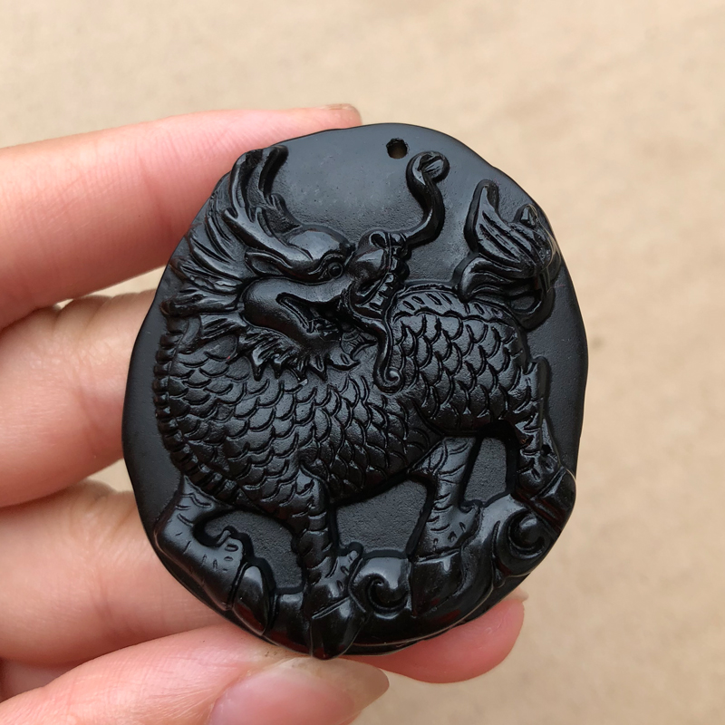 火麒麟黑曜石瑞麟护塔吉祥物麒麟护主吊坠项链饰品鼠年挂件玉男女