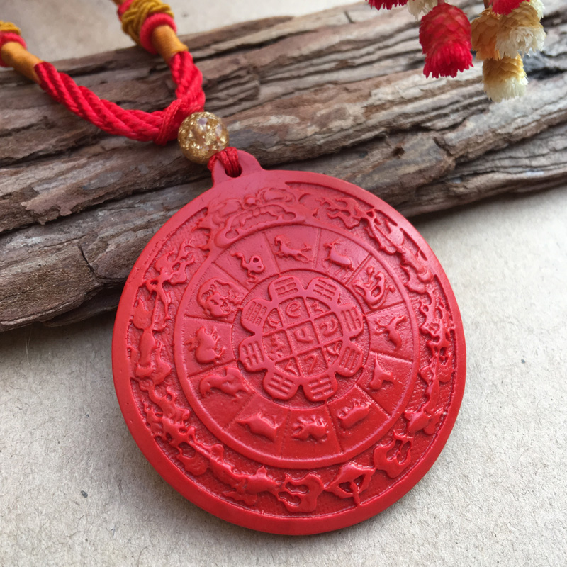 朱砂八卦吊坠男女文殊九宫八卦牌项链配饰护身符情侣随身礼物挂件