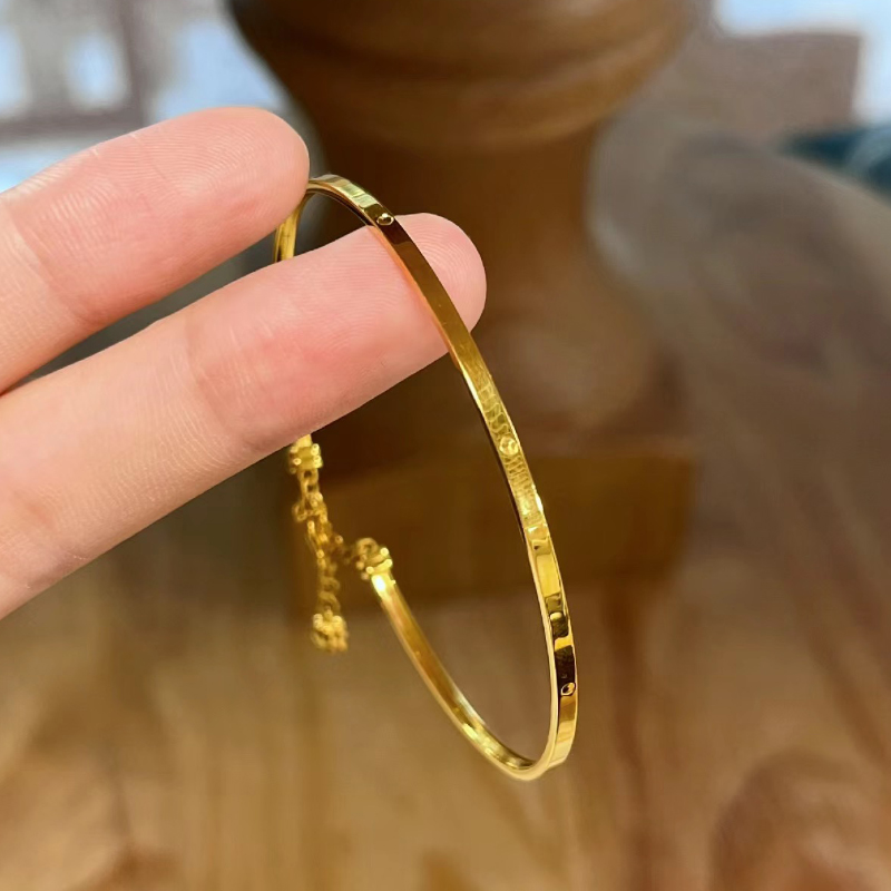 5G黄金车花手镯女999足金开口调节新款手镯链纯金手环送女友