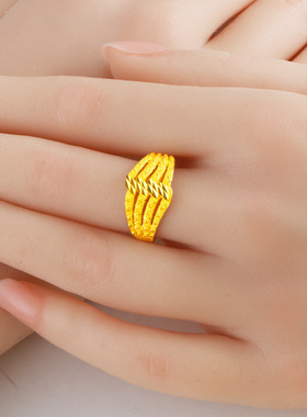 黄金戒指9999足金女款纯金食指环步步高升真金送老婆生日礼物