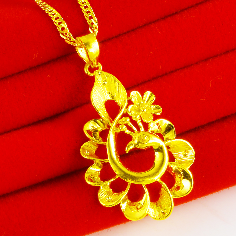 黄金项链吊坠9999足金坠子女孔雀凤凰纯金套链结婚首饰送老婆