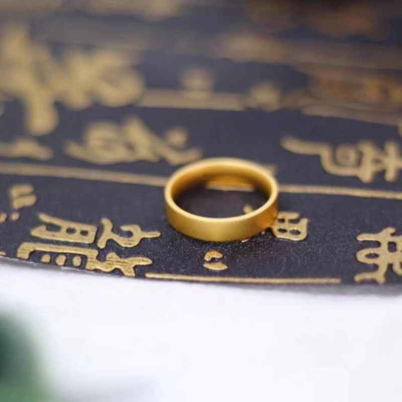 3D硬金黄金素圈传承戒指999足金古法金情侣款纯金指环送女友礼物