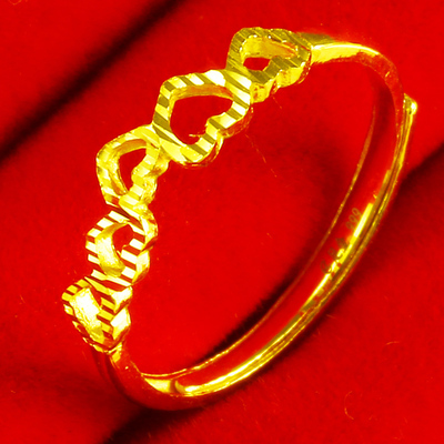 黄金戒指女款9999足金爱心形食指环纯金首饰真金心连心送女友