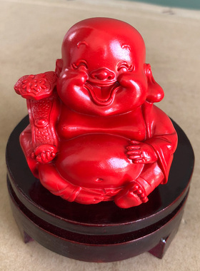红朱砂弥勒佛像摆件大肚笑佛家用客厅装饰品供奉坐佛如意葫芦平安