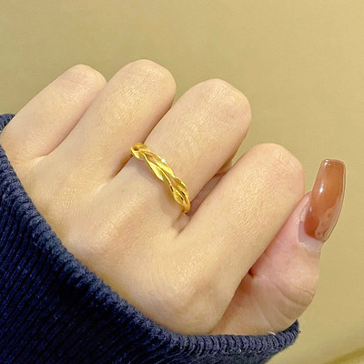 5G新款黄金麦穗戒指999足金活口可调节指环时尚简约纯金戒子女款