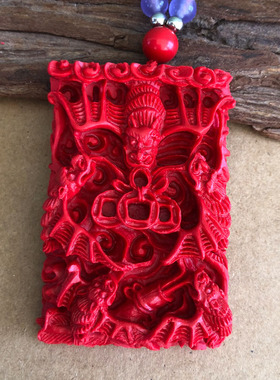 帝王红朱砂五福临门吊坠 男女款福在眼前挂件 四方来聚项链本命年