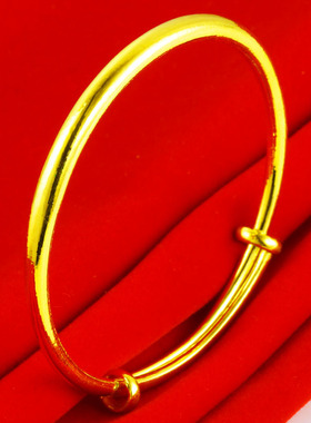 黄金手镯女款9999足金光面空心纯金镯子真金首饰送妈妈的礼物