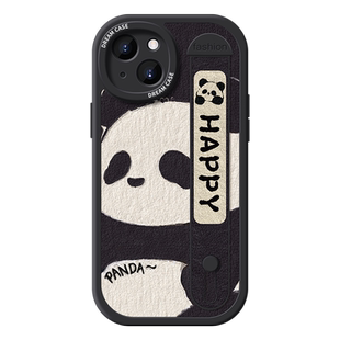 适用苹果16pro手机壳腕带iphone17保护套15女款ip13支架13/12mini硅胶全包11max新款xs/xr熊猫8/7/6plus软壳