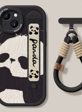 适用苹果16pro手机壳腕带iphone17保护套15女款ip13支架13/12mini硅胶全包11max新款xs/xr熊猫8/7/6plus软壳