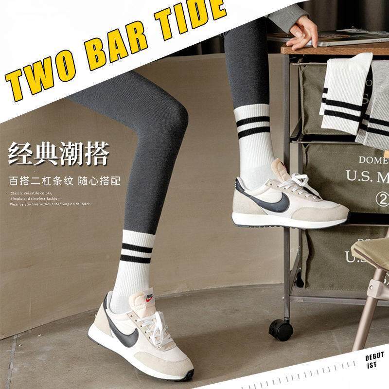 袜子女鲨鱼裤ins潮中筒袜网红白色秋冬运动搭配芭比条纹外穿长袜