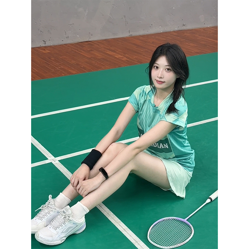 LDAB绝美绿色运动羽毛球服套装女2025新速干吸汗球衣透气短袖T恤