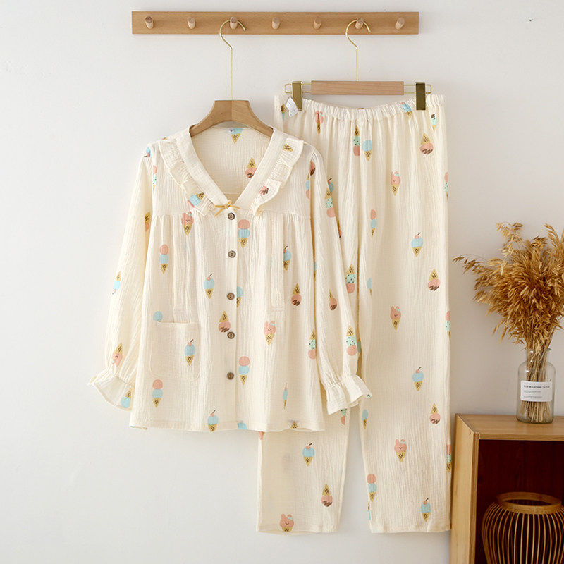 无印风日本新品孕妇睡衣女春秋纯家居服套装