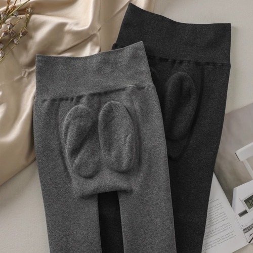 日本进口加厚羊绒打底裤女外穿秋冬款竖条纹一体保暖显瘦连裤袜