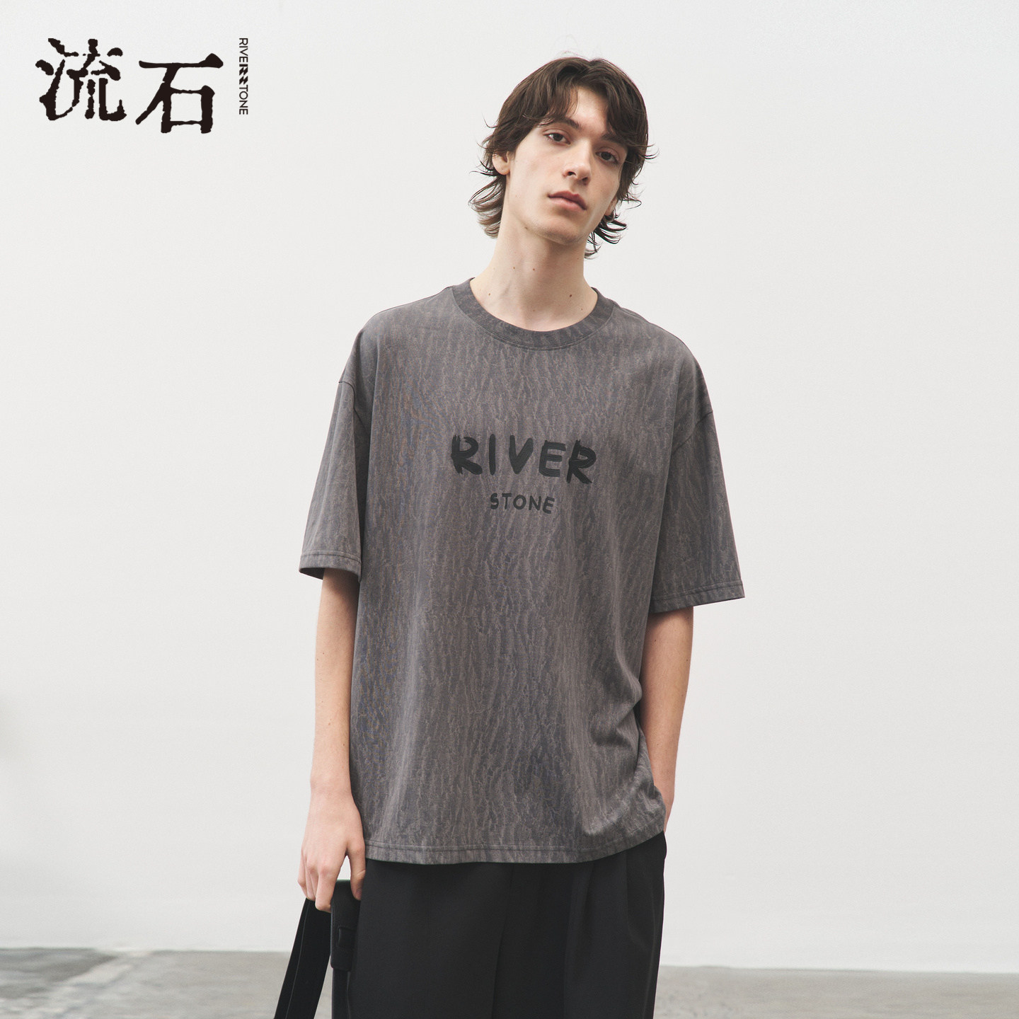 流石男装时尚立体印花个性短袖T恤衫2026年夏季新款男士经典上衣