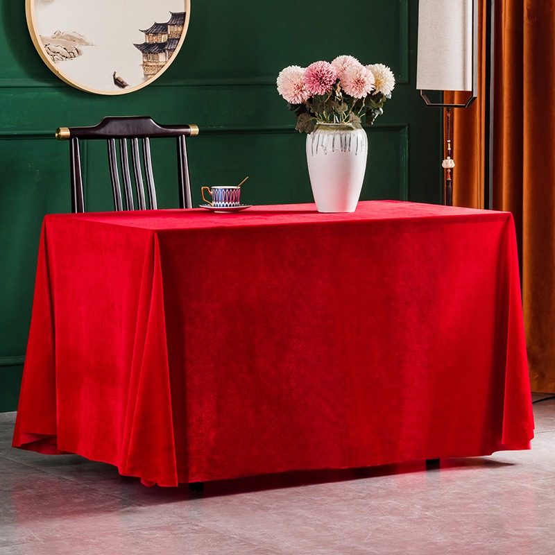 加厚金丝绒会议桌布展会结婚红色长方形绒布定制活动办公室红桌布