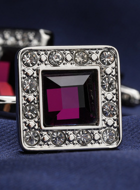 紫色方水晶袖扣男衬衫商务法式扣男女款袖口钉法式袖钉高端礼盒