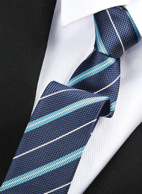 百搭蓝条男拉链领带结婚新郎正装商务窄韩版懒人免打蓝色条纹领带