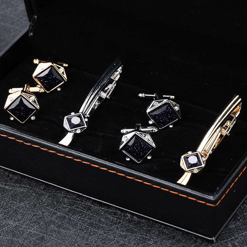 礼盒袖扣四件套XK2027法式衬衫配饰金色银色袖钉领带夹套装袖口扣