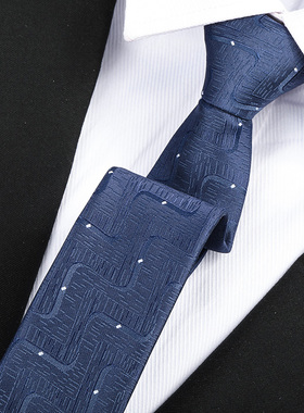 波纹白点男拉链领带结婚新郎正装商务窄韩版懒人免打蓝色条纹领带