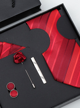 领带结婚新郎六件套男正装商务韩版8厘米手打款条纹粉色红色紫色