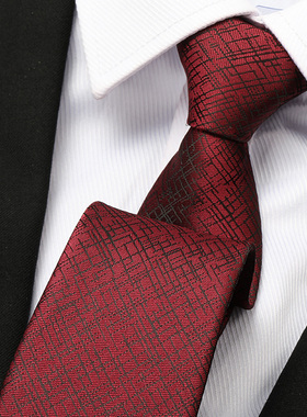 酒红格纹男女拉链领带结婚新郎红色正装商务韩版懒人免打条纹领带