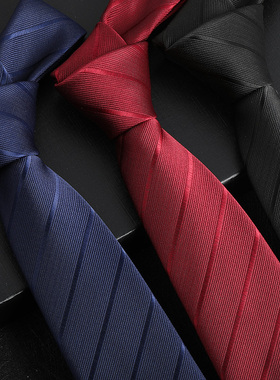 男女商务手打领带正装拉链红色新郎结婚窄免打黑灰色条纹领结格子