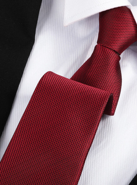 酒红小格点男拉链领带结婚新郎红色正装商务韩版懒人免打条纹领带