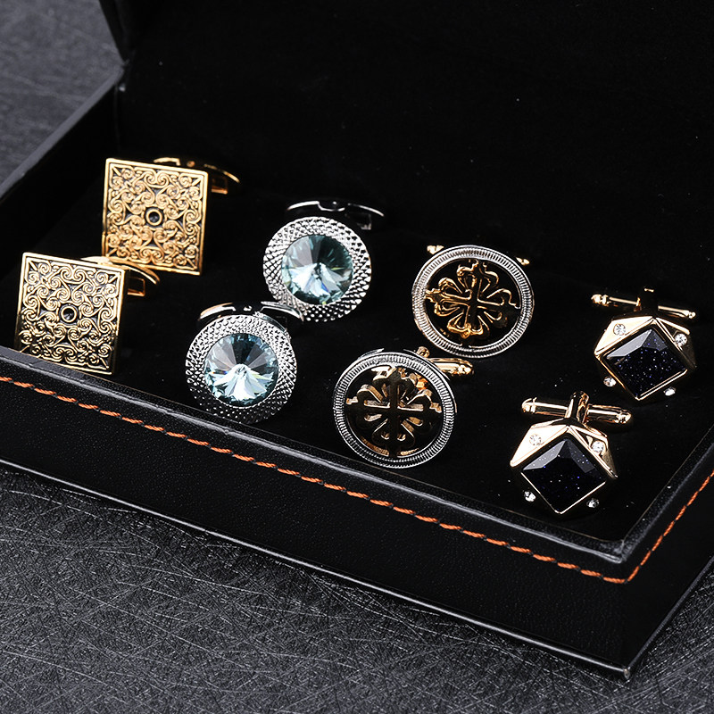 礼盒袖扣四件套XK2026法式衬衫配饰金色银色袖钉领带夹套装袖口扣